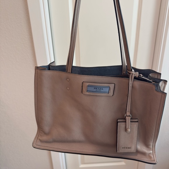 Prada Taupe Soft Leather Shoulder Tote - Picture 1 of 5